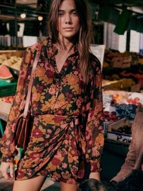 Sezane Capri Robe Floral Wrap Mini Dress in Garden FR34/US2 NWT